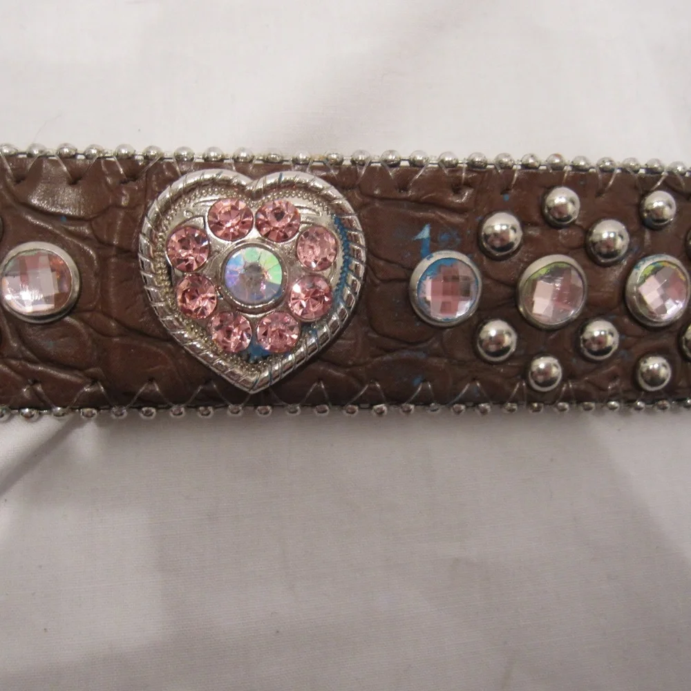 Y2k rhinestone western belt with heart rhinestones size XS 33" - Picture 3 of 6
